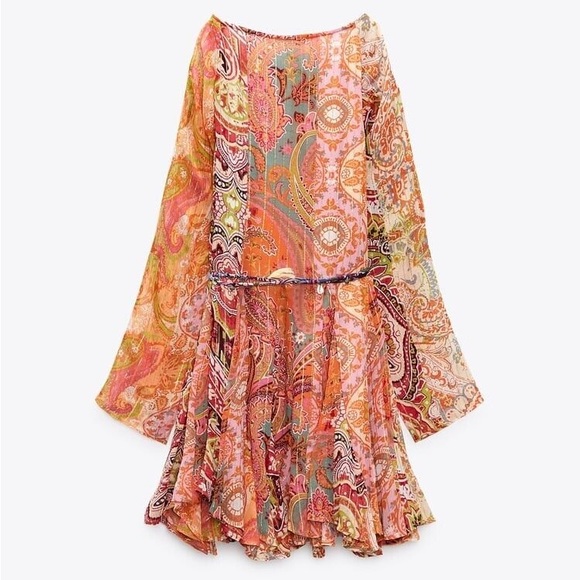 Zara dress boho printed viral blogger summer long sleeve mini vacation summer - Picture 9 of 14